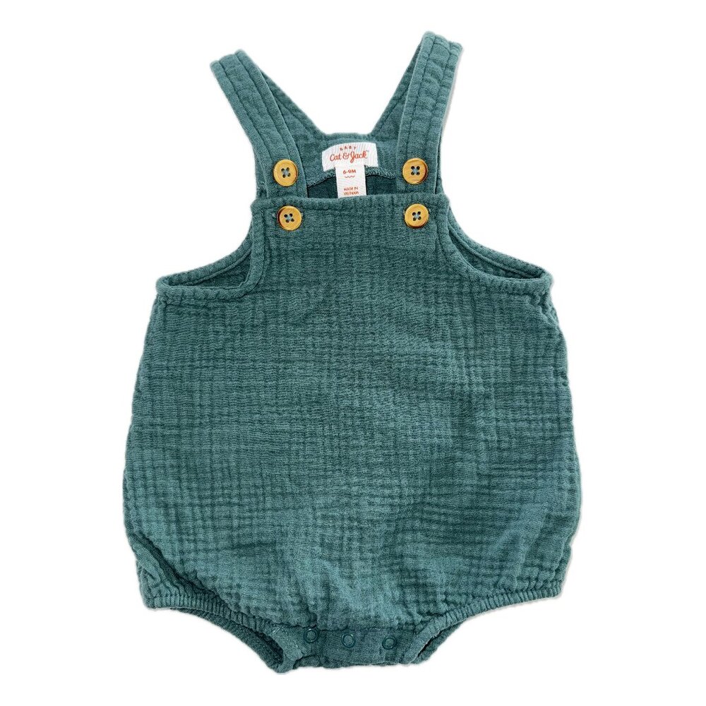 Green Baby Overalls with Coconut Button Details, 6-9 Months